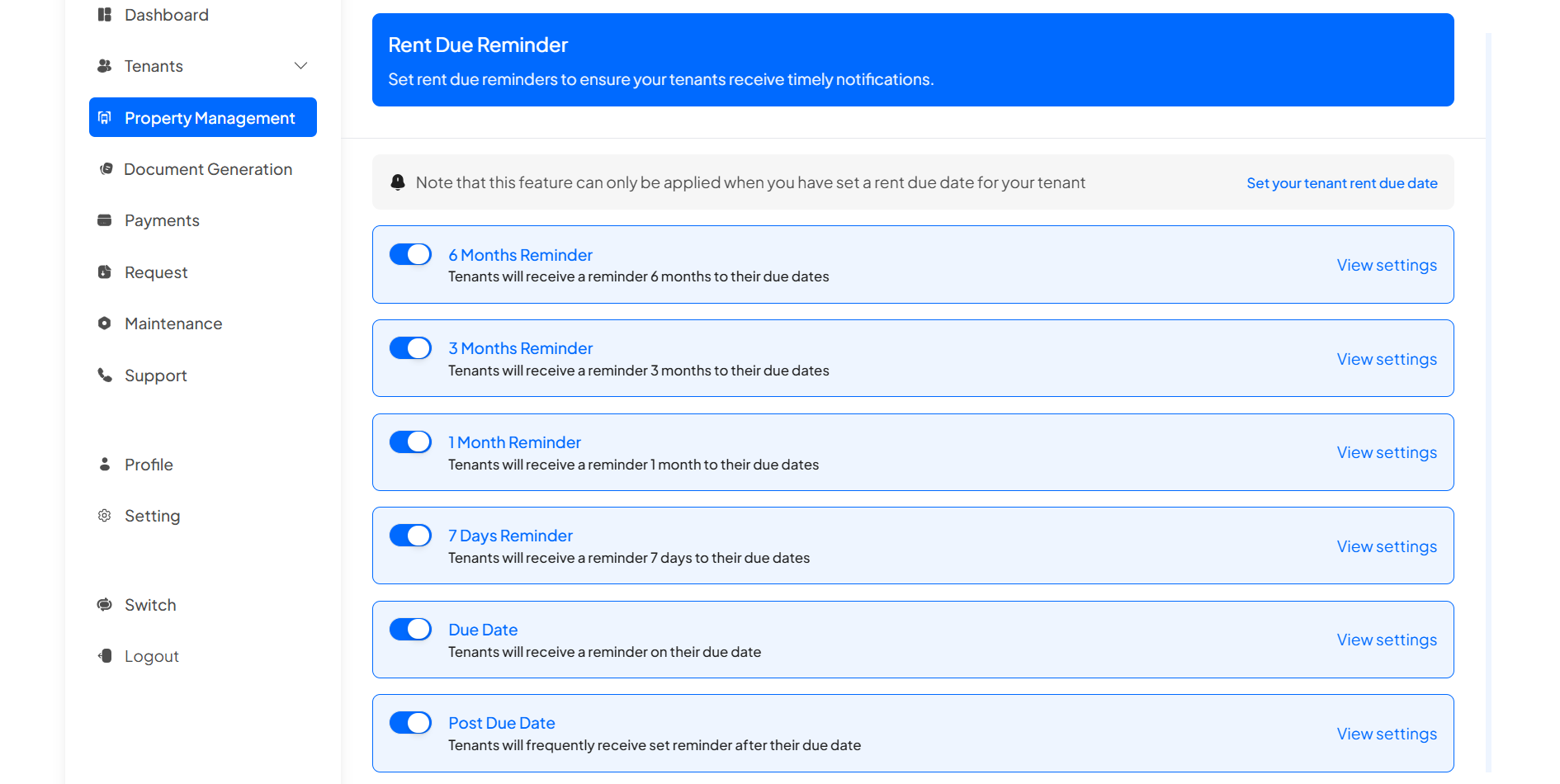 How to Set up a Rent Due Reminder for Your Property on Homz as a Property Manager