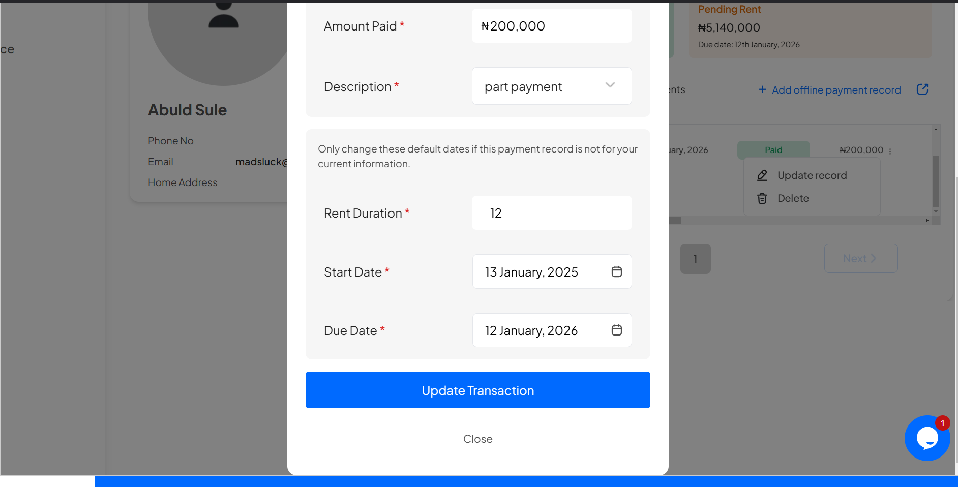 How to Add and Update an Offline Payment Record on Homz as a Property Manager