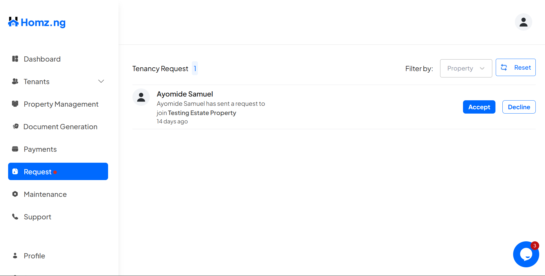 How to Accept or Reject Requests of Tenants who want to join your Property on Homz as a Property Manager