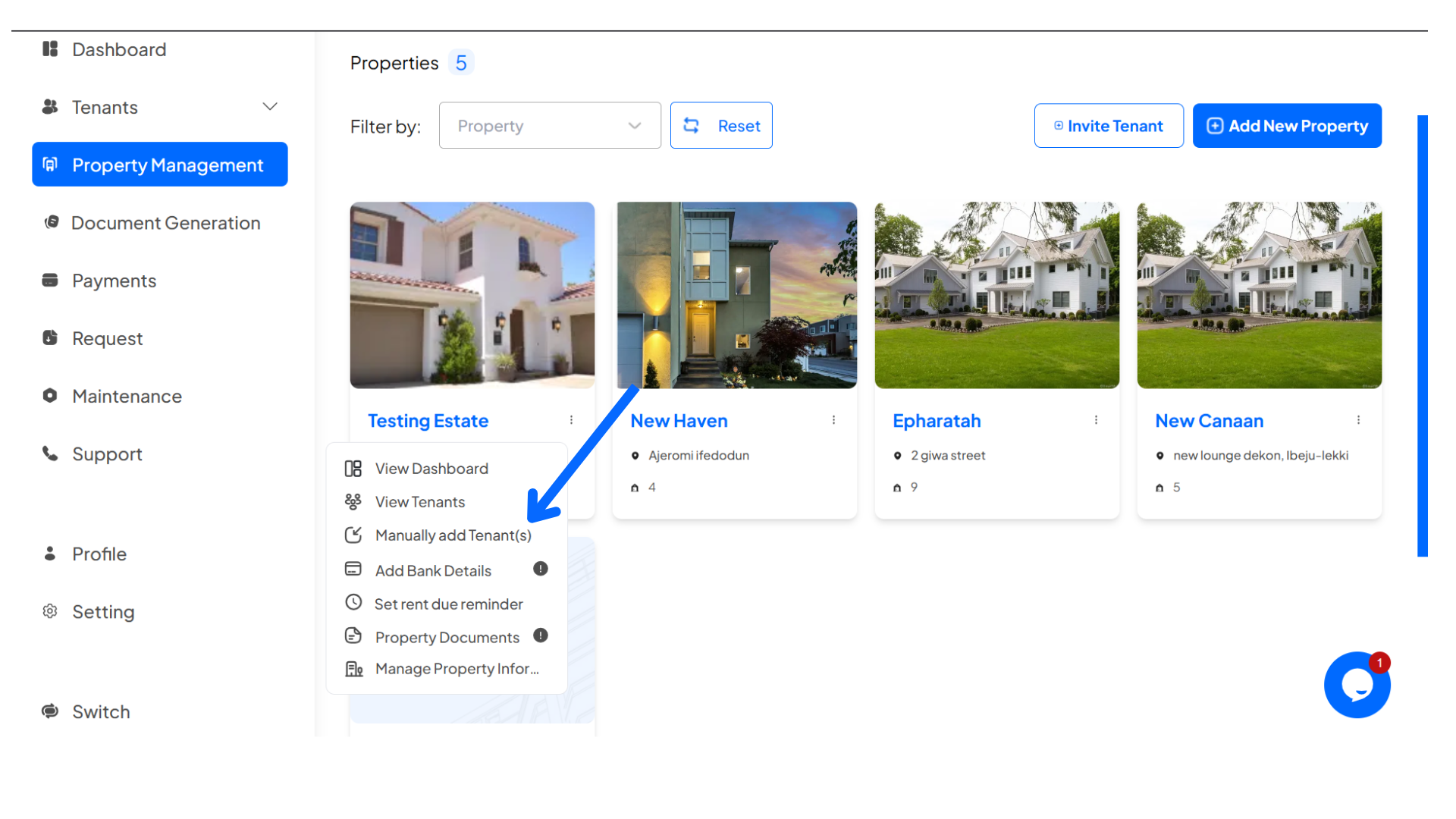 How to Manually Add a Single Tenant to your Property on Homz as a property manager