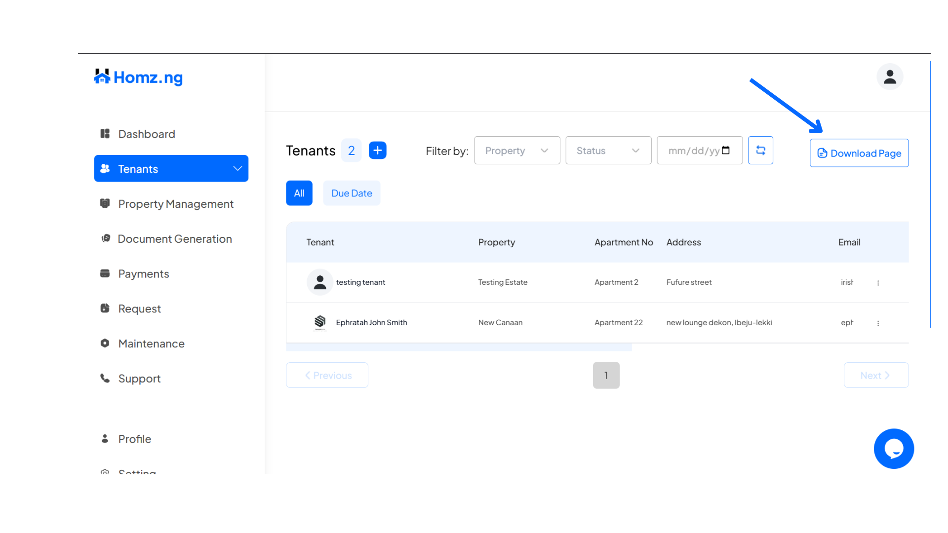 How to Export Tenant Data List on Homz as a Property Manager