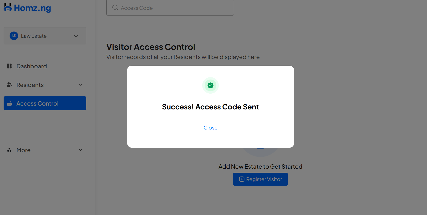 How to Register a Visitor and Generate an Access Code on the Homz Community Management Software 5 Screenshot 2025 12 02 094717