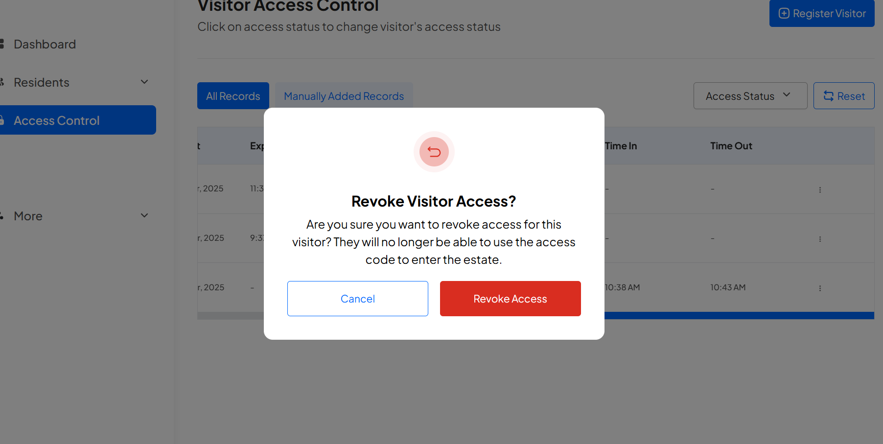 How to Revoke a Visitor’s Access on the Homz Community Management Software 3 Screenshot 2025 12 03 095148