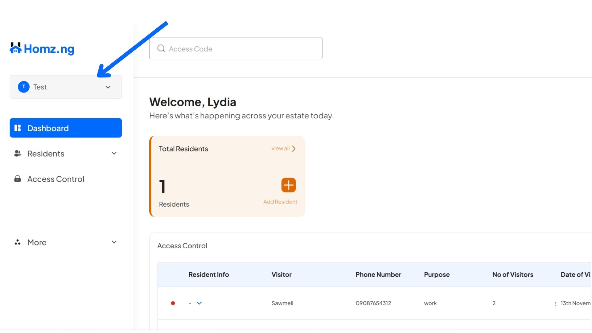 Guide to Adding New Estates on the Homz Community Management Software. 1 estate button