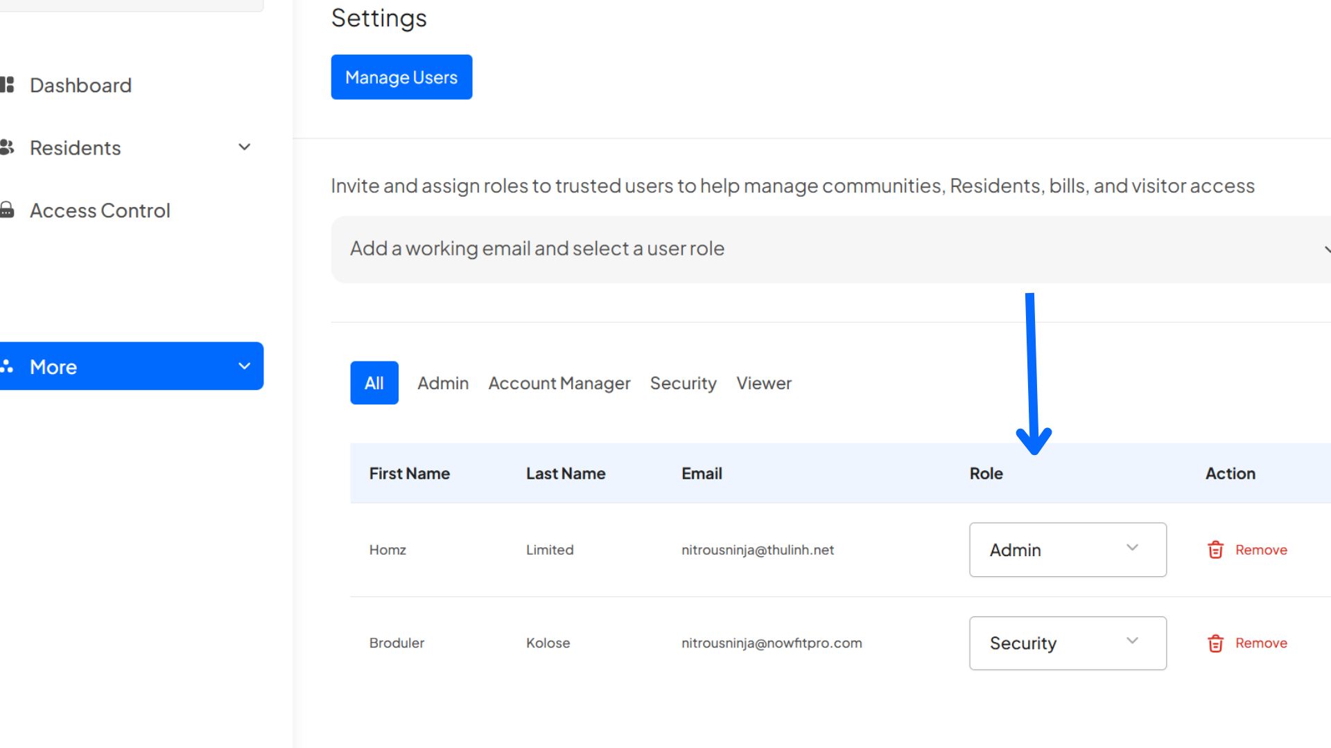 How to Manage User Roles and Remove Users on the Homz Community Management Software. 2 manage users 1
