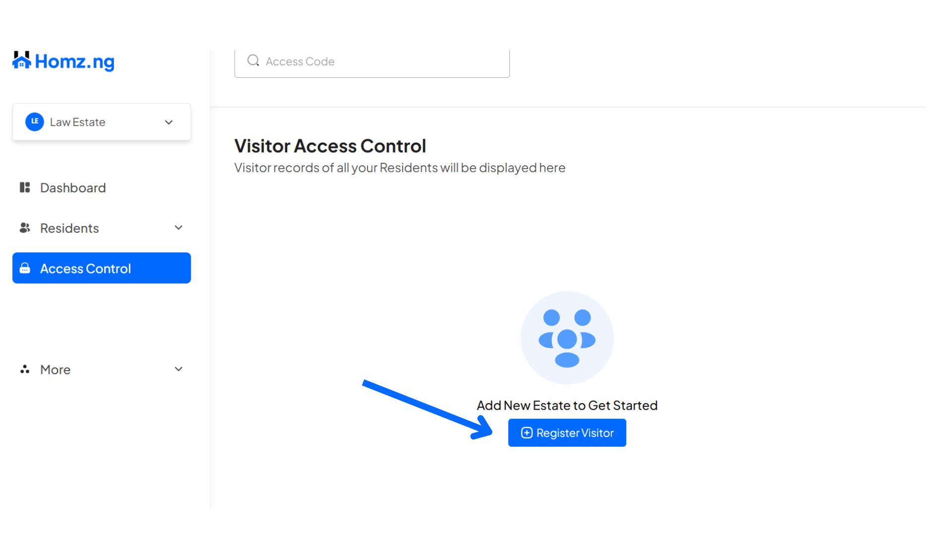 How to Register a Visitor and Generate an Access Code on the Homz Community Management Software 1 register visitor 1