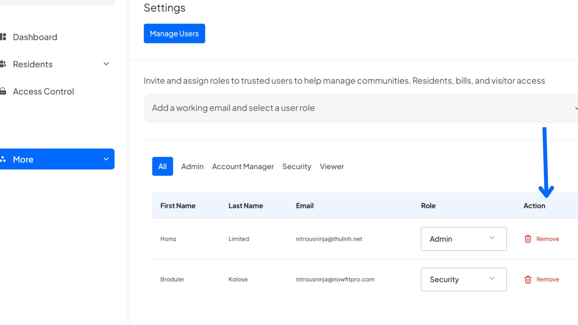 How to Manage User Roles and Remove Users on the Homz Community Management Software. 4 remove user 1